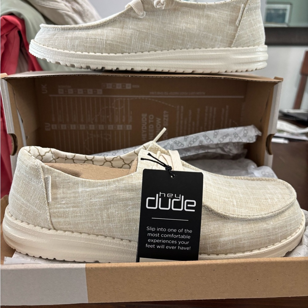 Hey Dude WENDY Sparkling Gold size 10 Linen Slip-On Shoes NWT NIB